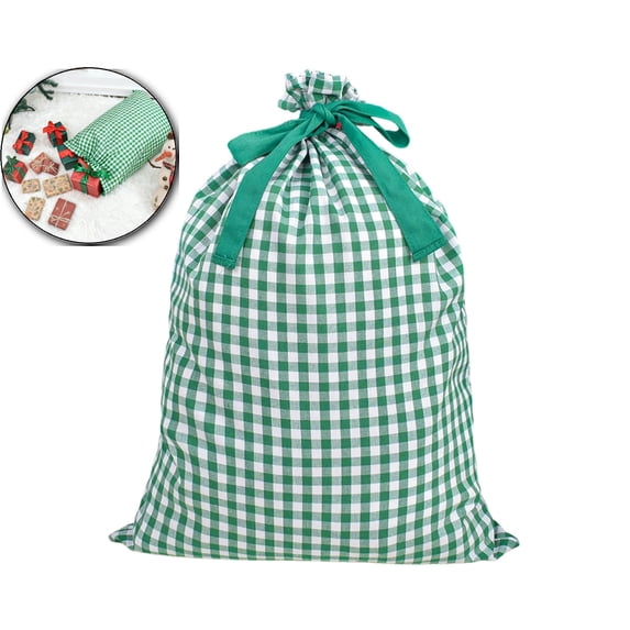 Christmas Plaid Drawstring Gift Bag – Reusable Fabric Storage for Candy, Decor, 27.56x19.69 in