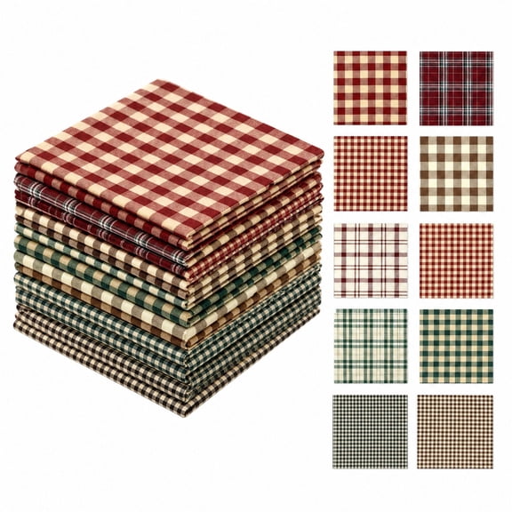 Christmas Plaid Fabric Bundle 10 Pieces Gingham Fat Quarters for Quilting Sewing Patchwork, 7.9 x 7.9 Inch Polyester DIY Craft Squares