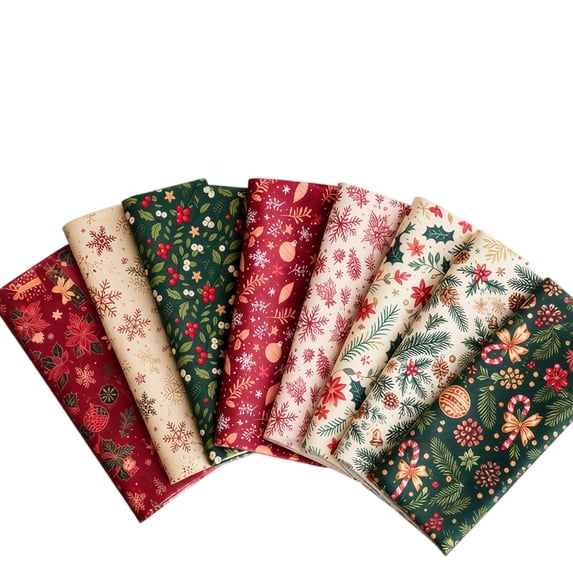Christmas Plaid Fabric, Floral Print Material & Sewing Fabric Bundle for DIY Quilting Squares Handcraft Needs