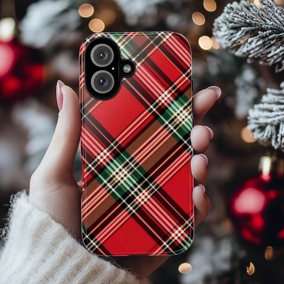 Christmas Plaid Festive Holly Winter Holiday Pattern G589 Compatible Phone Case for iPhone 17, 16, 15, 14, 13, 12, and 11 Pro Max