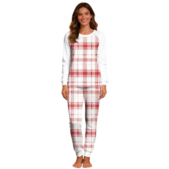 Christmas Plaid Loungewear for Women Long Sleeve Crew Neck Shirt and Bottom Christmas Sleepwear Cozy Xmas Nightwear Relaxed Fit Pajama Set Festive Nightwear Loose Fit Pjs