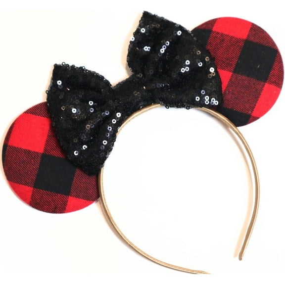 Christmas Plaid Mickey Ears, Green Ear headband, Holiday Mickey Ears, Christmas Minnie Ears, Green Minnie Ears, Green Sequin Ears