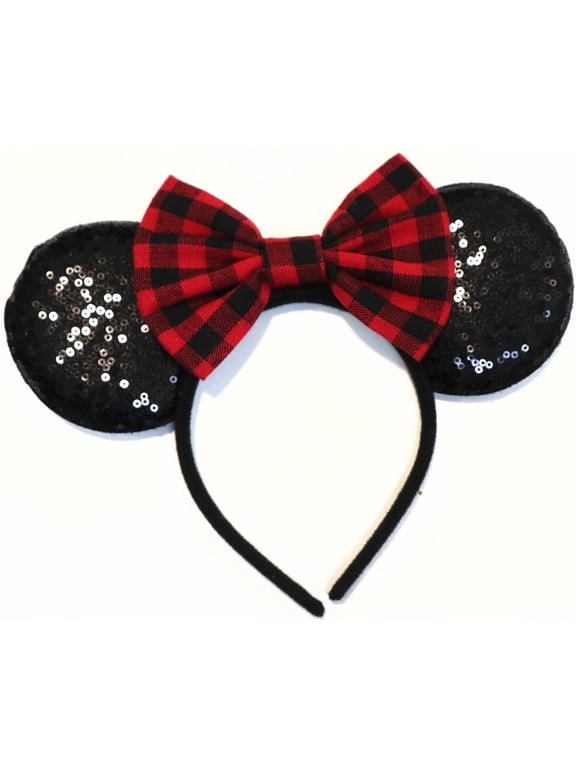 Christmas Plaid Mickey Ears, Green Ear headband, Holiday Mickey Ears, Christmas Minnie Ears, Red Minnie Ears, Plaid Sequin Ears
