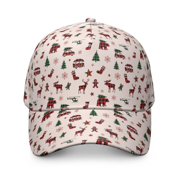 Christmas Plaid Moose Bear Silhouette Baseball Cap, Casual Daily Hat with Snap Closure & Sweatband, Lightweight Shape Retaining Gifts for Sports Outdoor Travel