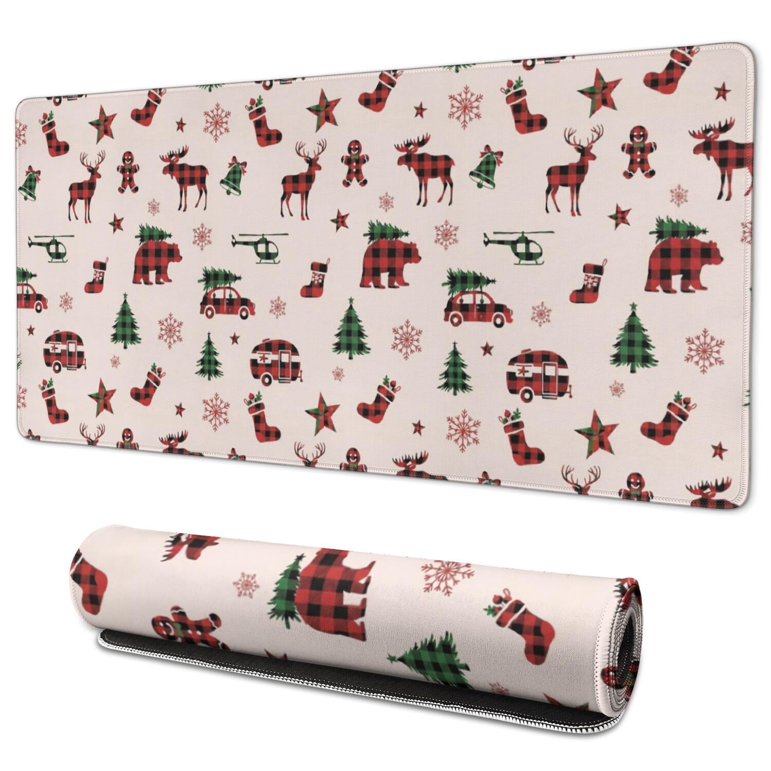 Christmas Plaid Moose Bear Silhouette Extended Large Mouse Pad, Desk ...