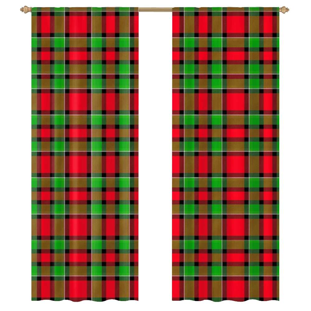 Christmas Plaid Or Holiday Tartan Pattern Sheer Window Curtains for ...