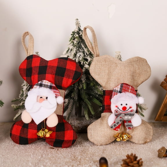 Christmas Plaid Pet Stocking - Cute Buffalo Plaid Doggy Bone Paw Stockings for Puppy Dog Pets Set - Pack of 2