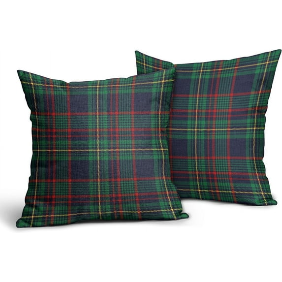 Christmas Plaid Pillow Covers 16x16 Set of 2 Blue Green Xmas Buffalo Plaid Tartan Winter Print Decorative Outdoor Pillowcases Farmhouse Rustic Holiday Throw Cushion Case Decor for Couch Sofa Bed