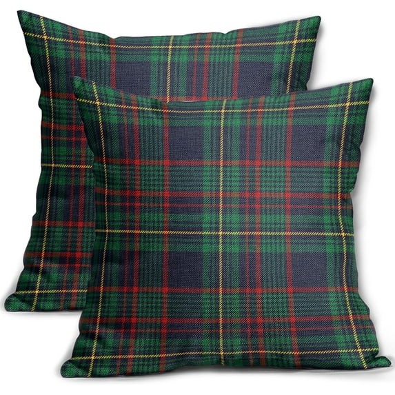 Christmas Plaid Pillow Covers 16x16 Set of 2 Blue Green Xmas Buffalo Plaid Tartan Winter Print Decorative Outdoor Pillowcases Farmhouse Rustic Holiday Throw Cushion Case Decor for Couch Sofa Bed
