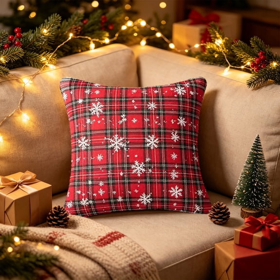 Christmas Plaid Pillow Covers 18x18 Red Green Buffalo Checkered Decorative Tartan Pillow Cases, Xmas Winter Holiday Outdoor Rustic Farmhouse Throw Cushion Case Decor for Couch Sofa Bed