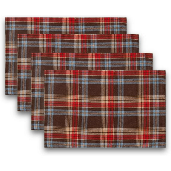 Christmas Plaid Placemats Set of 4, Red Brown Buffalo Checkered Tartan Winter Thanksgiving Xmas Table Mats for Dining Room Kitchen Table Decor
