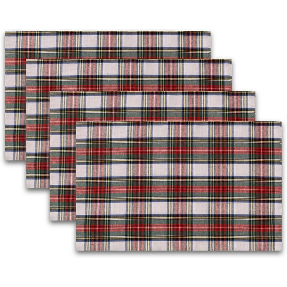 Christmas Plaid Placemats Set of 4, Red White Buffalo Checkered Tartan Winter Thanksgiving Xmas Table Mats for Dining Room Kitchen Table Decor