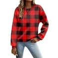 thumbnail image 1 of Christmas Plaid Printed Sweatshirts for Women Trendy Round Neck Long Sleeve Drop Shoulder Pullover Tops Ladies Casual Work Stylish Outfits Xmas Holiday Clothes Red XL, 1 of 4