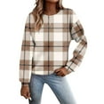 thumbnail image 1 of Christmas Plaid Printed Sweatshirts for Women Trendy Round Neck Long Sleeve Drop Shoulder Pullover Tops Ladies Casual Work Stylish Outfits Xmas Holiday Clothes Khaki XL, 1 of 4