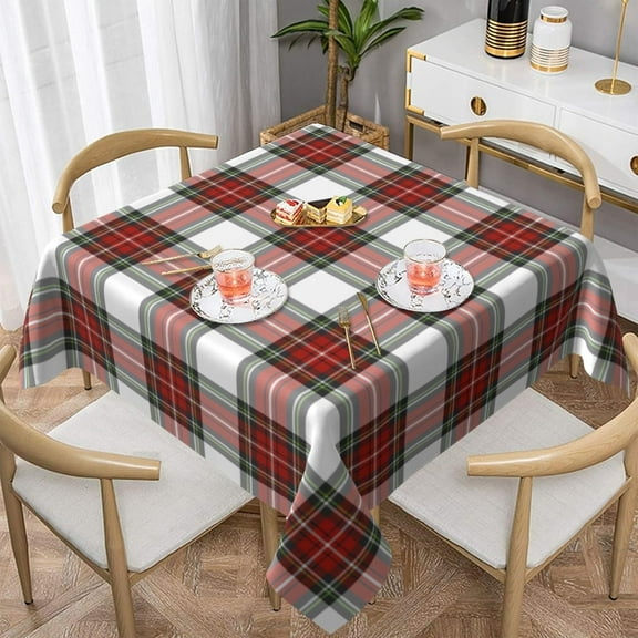 Christmas Plaid Red Tartan Check 100% Polyester Fiber Square Tablecloth Anti Pilling Tablecloth Decoration 60"X60"