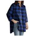 thumbnail image 1 of Christmas Plaid Shirts Deals Juebong Women's New Shirt Striped Printed Slit Long Sleeve Button Casual Top,Blue,M, 1 of 8