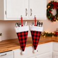 thumbnail image 1 of Christmas Plaid Silverware Holder Set – 2PCS Christmas Hat Cutlery Bags with White Fur Trim – Table Utensil Holders for Holiday Dinner Party Decor, 1 of 6