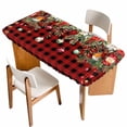 thumbnail image 1 of Christmas Plaid Table Cloths for 5 Foot Rectangle Tables, Xams Tree Winter Poinsettia Pine Cones Patio Waterproof Elastic Fitted Tablecloths, Washable Rectangular Table Cover for Camping, 1 of 8
