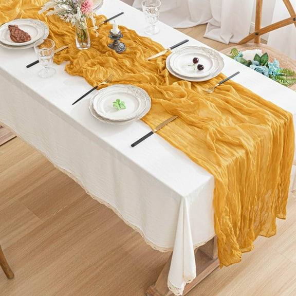 Christmas Plaid Table Runner,Christmas Table Runners,Cheesecloth Table Runner Boho Gauze Cheese Cloth Table Runner Long Romantic Sheer Table Runner For Wedding Bridal(Yellow 157*35IN)