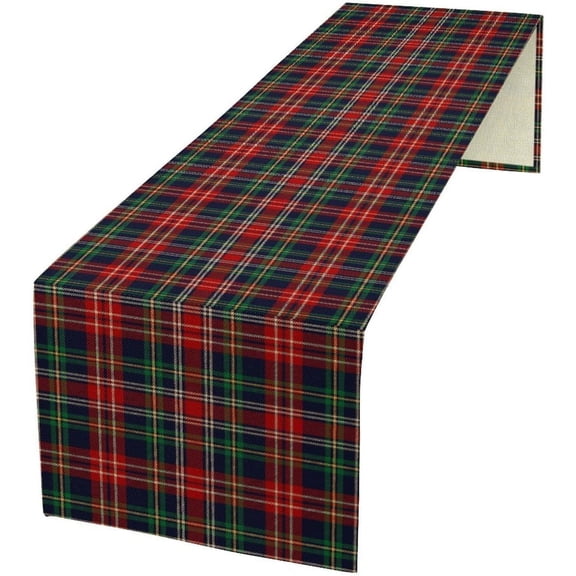 Christmas Plaid Table Runner, Red Green Checkered Tartan Style Print Seasonal Table Runner for Kitchen Dinning Coffee Table Decor Home Party Holiday, 13x36 Inch