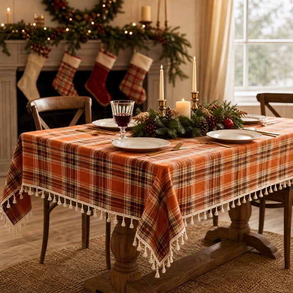 Christmas Plaid Tablecloth, Classic Tartan Checkered Table Cover with Elegant Drape Wrinkle Resistant Design and Reusable Holiday Style, Christmas Dinner Party Dining Table Restaurant Home Decor