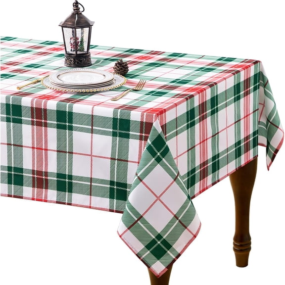 Christmas Plaid Tablecloth Rectangle Buffalo Check Table Cloth, Wrinkle Resistant Waterproof Polyester Table Cover for Banquet, Dinner and Party, 60 x 84 Inch, Red Green Plaid