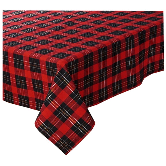 Christmas Plaid Tablecloth Santa Boots Red Black Cottage Classic (52 x 70 Rectangle)