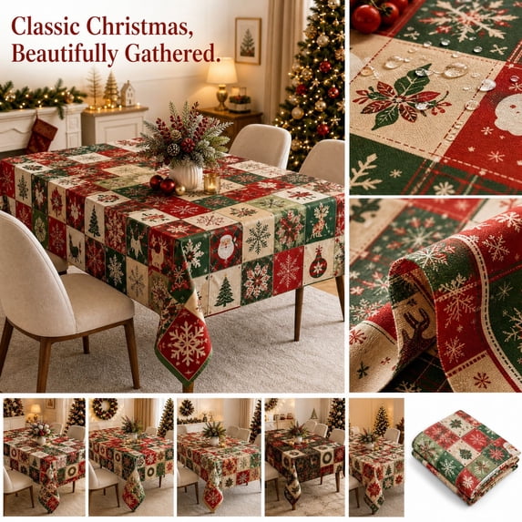 Christmas Plaid Tablecloth, Waterproof Rectangular Fabric Tablecloth for Dining Table Decor, Christmas Party Decorations for Holiday Gatherings, 71 X 55 Inch