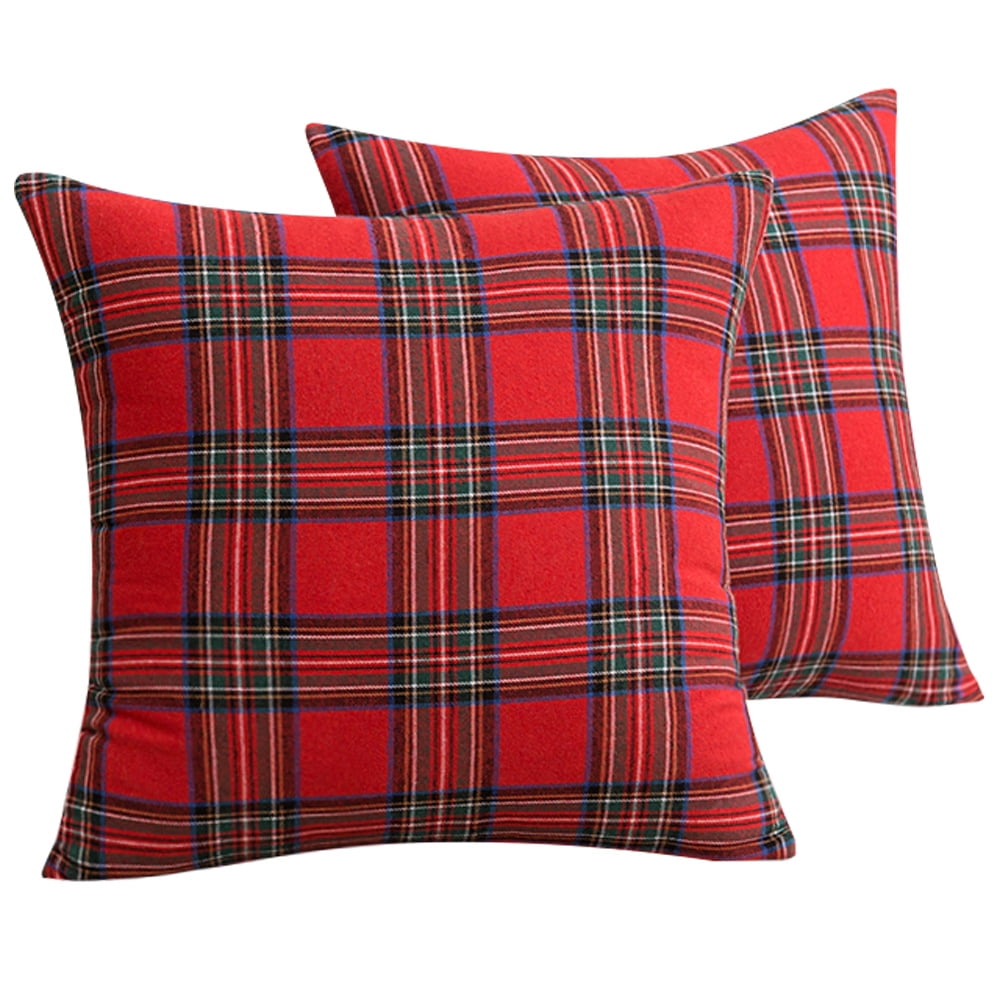 Red Tartan Plaid Polyester Euro Pillow Covers, 20x20, 2 Pcs