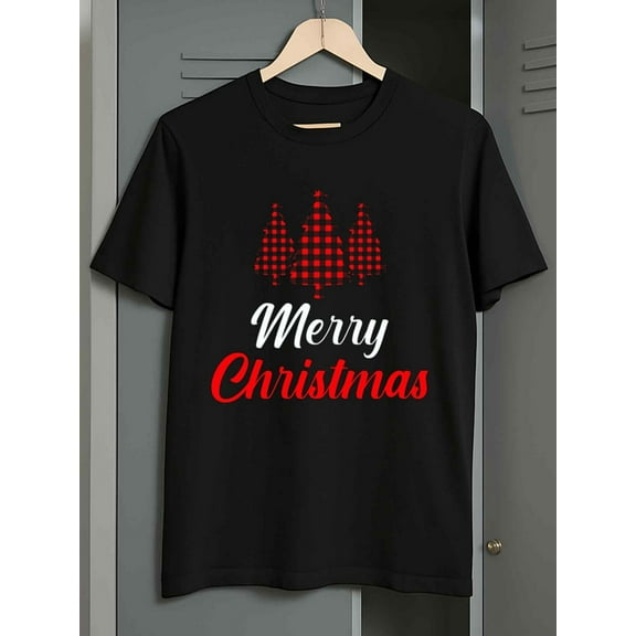 Christmas Plaid Trees Christmas t-shirt comfort colors tshirt men's 180G 100% Cotton black high guality graphic for men cartoon youth clothes graphic tees men streetwear funny local warehouse outf