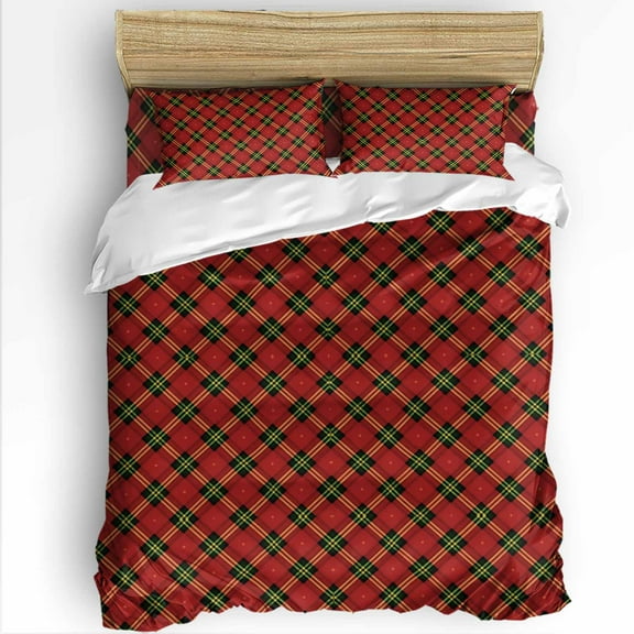 Christmas Plaid Twin Size Comforter Set, Red and Green Buffalo Plaids Soft Bedding for All Seasons, 4 Pcs Bed Set with 1 Comforter (68"x86") ,1Sheet(66"x116"), 2 Pillowcases (19"x29")
