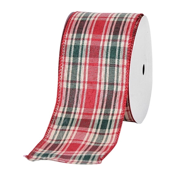 Christmas Plaid Wired Ribbon 2.48 Inch x 10 Yards - Check & Tartan Wired Edge Ribbon For Wreaths, Tree, Bows, Wrapping, Mantel And Holiday Home Decoration