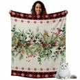 thumbnail image 1 of Christmas Plants Flannel Blanket for Bed,Travel and Camping, Winter Eucalyptus Leaves Bird Geek Super Soft Cozy Blanket for All Seasons 30"x40", 1 of 9