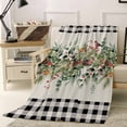 thumbnail image 1 of Christmas Plants Throw Flannel Blanket 50x80In Winter Eucalyptus Leaves Bird Black Plaid Super Soft Cozy Bed Blanket, Lightweight Plush Fuzzy Bed Throw for Bedroom Sofa Couch Living Room, 1 of 4