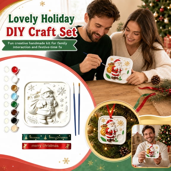 Christmas Plaster Painting Craft Kit Ages 8-12, 5.915.91 In DIY Paint Your Own Santa Ornament, Arts & Crafts Set with Paints Brushes Ribbon for Home Decor & Family Handcraft