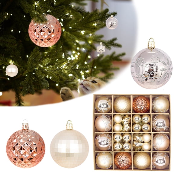 Christmas Plastic Ball Ornaments for Xmas Tree, 44PCS Christmas Craft Shatterproof Hanging Balls Pendants Kits Gifts for Christmas Tree New Year Birthday Wedding Party Decor (Rose Gold)