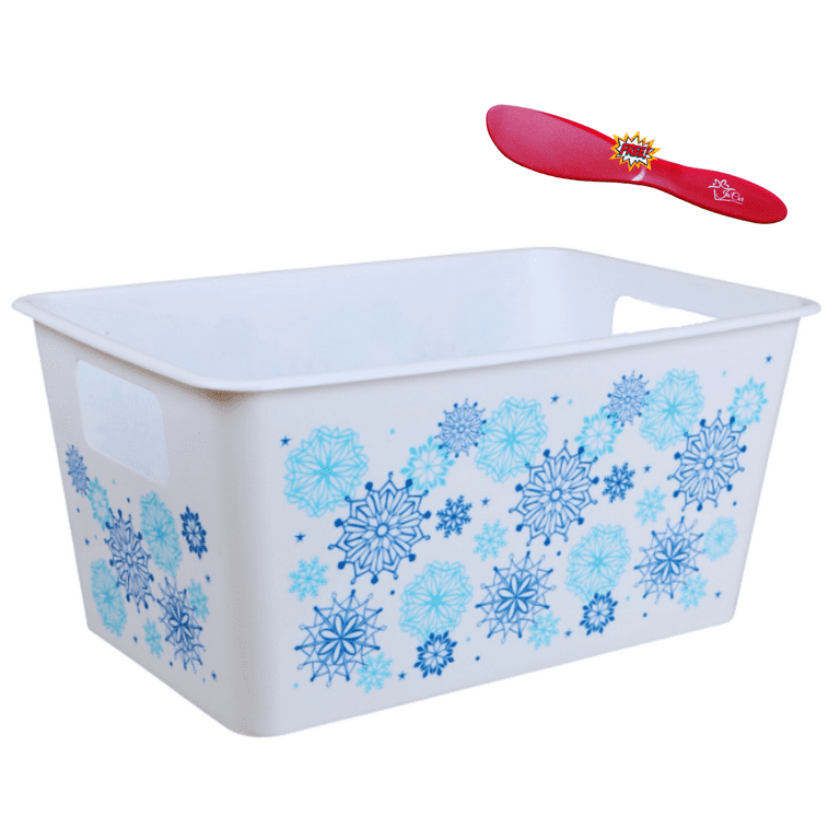 Christmas Plastic Buckets with Handles, Rectangular Bins for Gifts  Classroom Cleaning Toys Storage Organization Party Supplies Decor Pantry  Containers Candy Baskets Holiday Decorations(Snowflakes) 