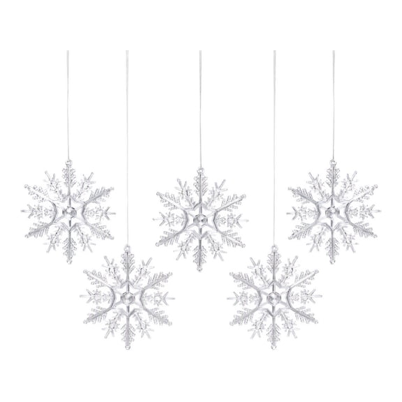 Christmas Plastic Snowflake Ornaments 5-Pack, 3.94 Inch Hollow Snowflake, Christmas Decorations Indoor Outdoor Decor for Tree Window Mantel