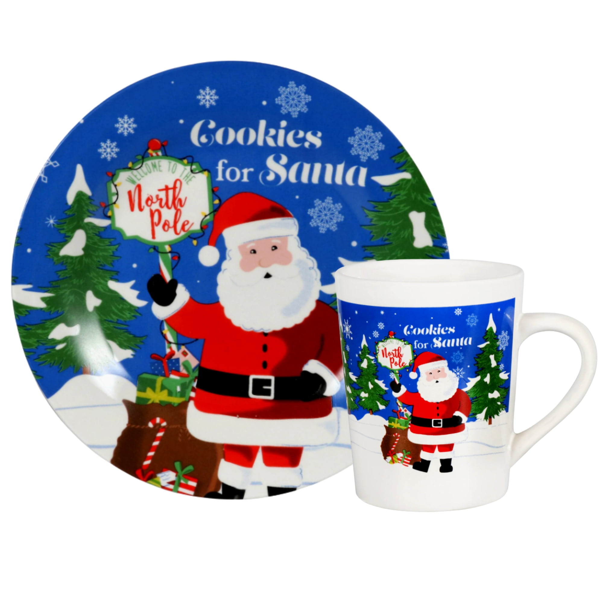 Christmas Plate and Mug Santa Design for Cookies Food Appetizer Serving