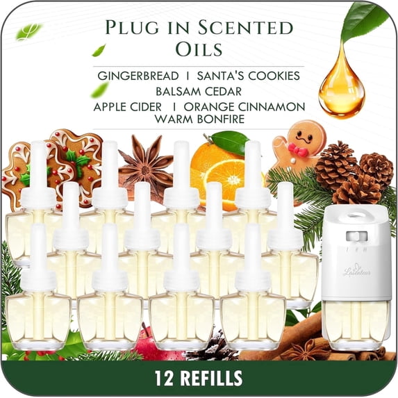 SCENTORINI Plug in Scented Oil Kit, 1 Warmers + 12 Refills Air Fresheners for Home and Bathroom, Compatible with Glade, Air Wick