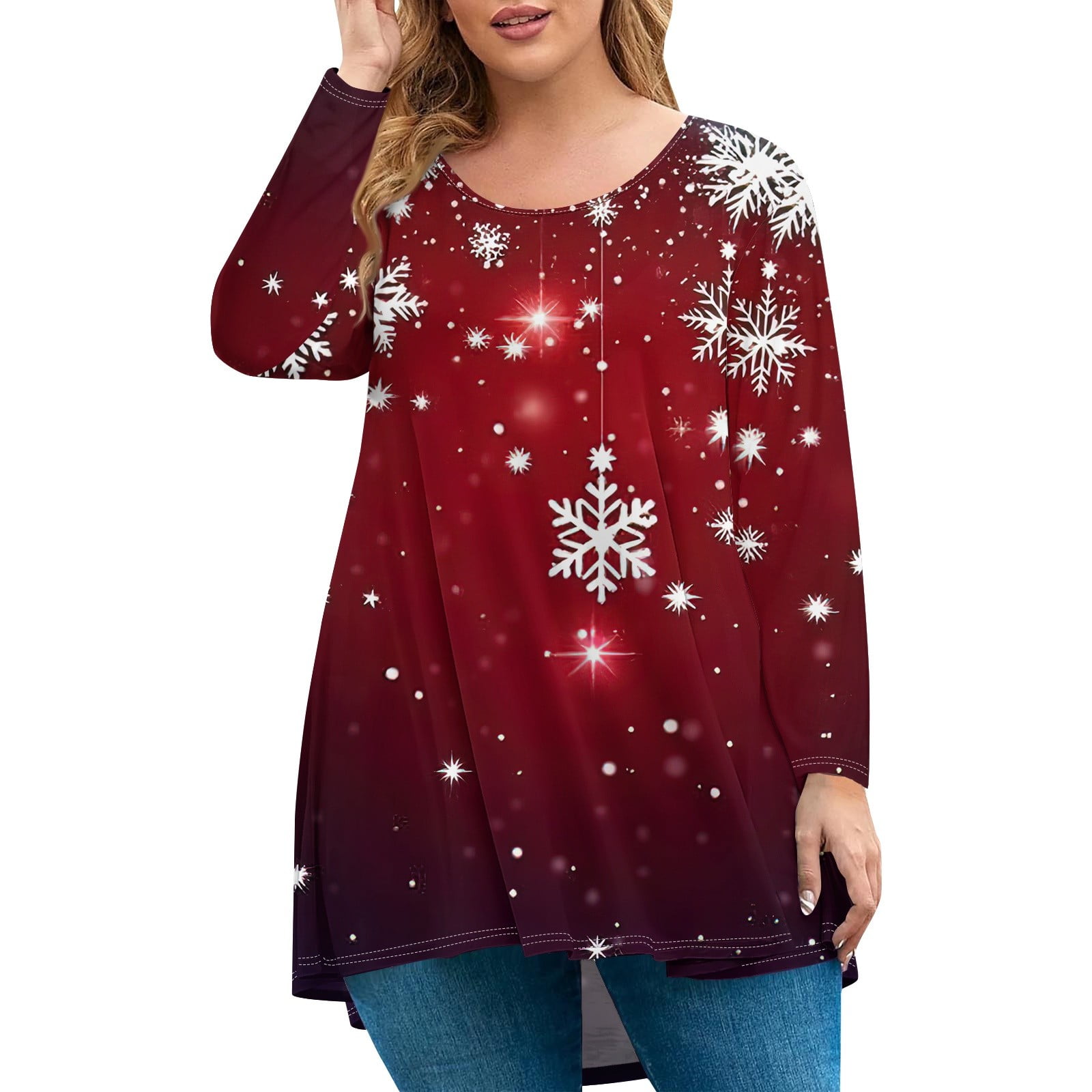 Christmas Plus Size Blouses for Women Fashion Tunic Tops for Women Plus