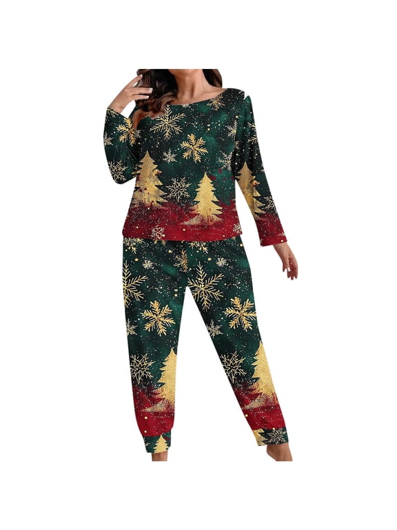 Christmas Plus Size Pajamas Women 2 Piece Fall Cute Funny Graphic Sleepwear Set Soft Pullover Long Sleeve Pants Comfy Homewear Party Costume Black 5 XL