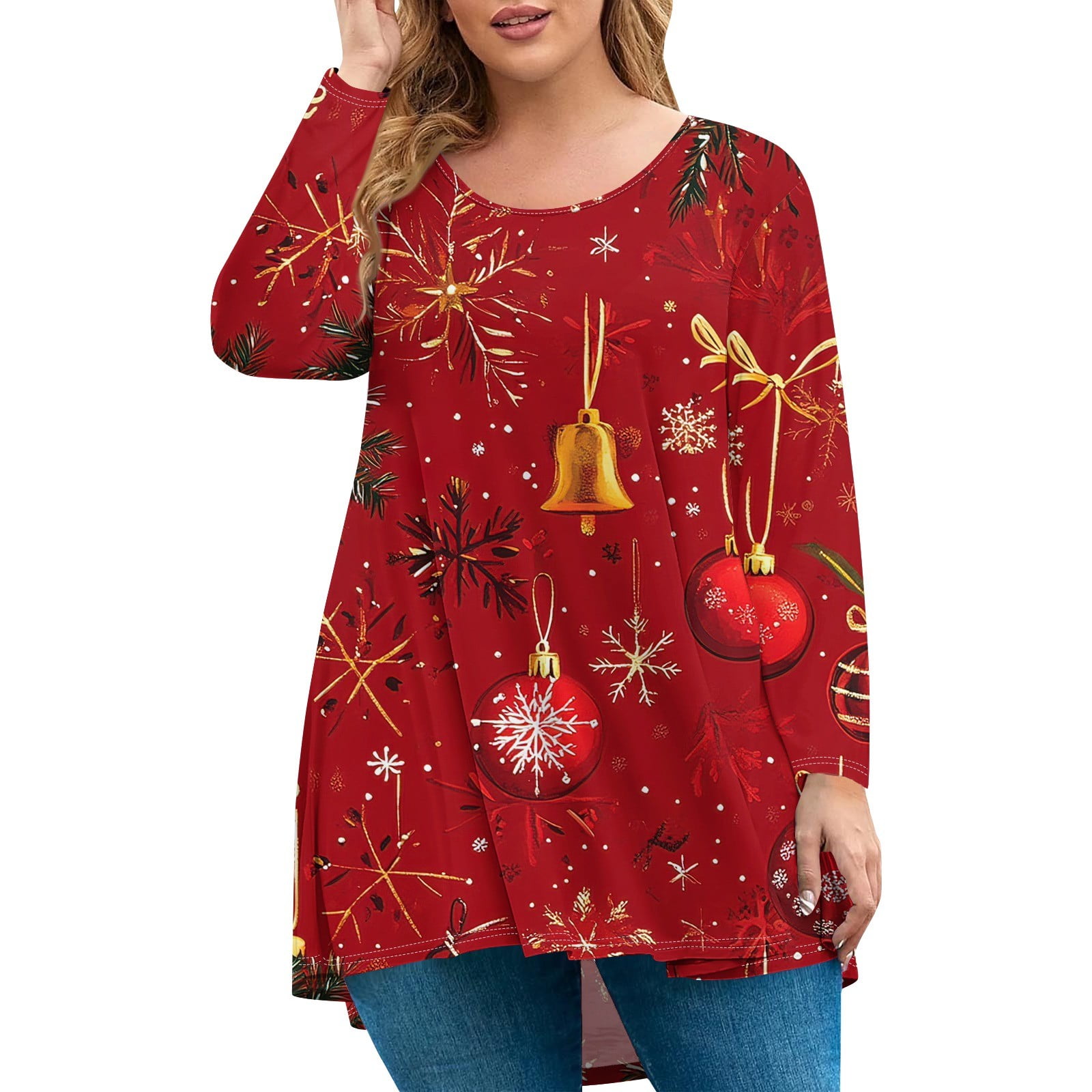 Christmas Plus Size T Shirts for Women Loose Fit Sexy Shirt Long Sleeve