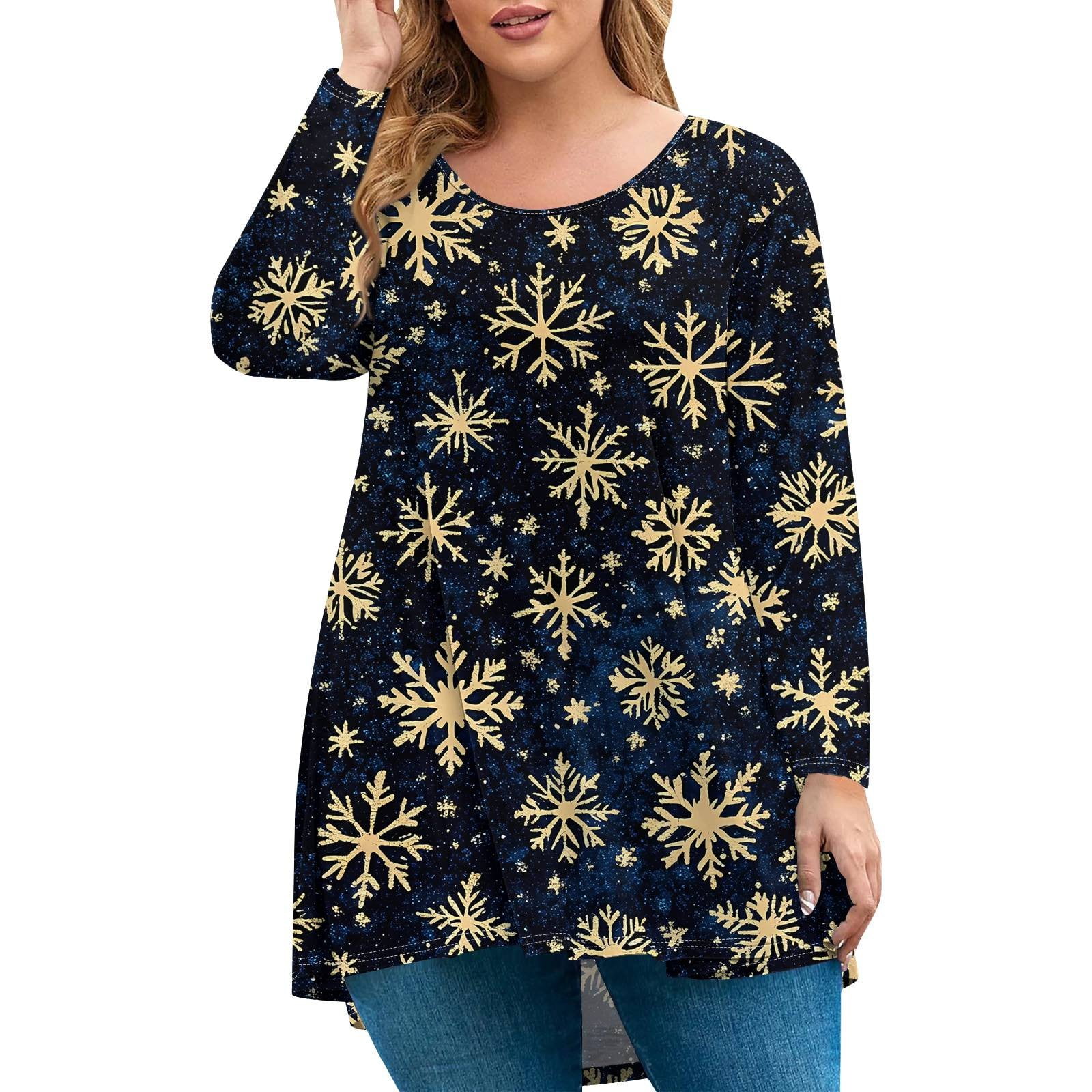 Christmas Plus Size Tops for Women Dressy Casual Cute T Shirts V Neck