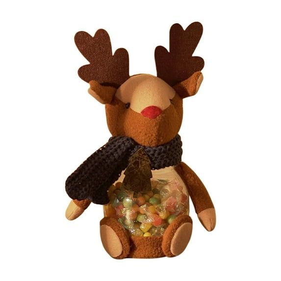 Christmas Plush Candy Jar Decoration, Reindeer/Bear Shaped Snack Storage Container, Festive Gift Bag for Party Favors & Desktop Decor