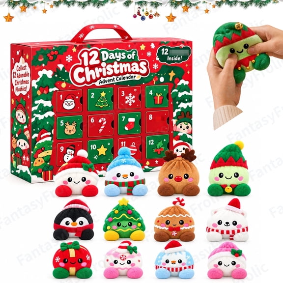 Christmas Plush Dumpling Squishy Advent Calendar 2026 Dumpling Squishy Toys 12 Unique Mini Plush Bun Characters Christmas Countdown Mystery Box Holiday Collectible Toy Gift,A