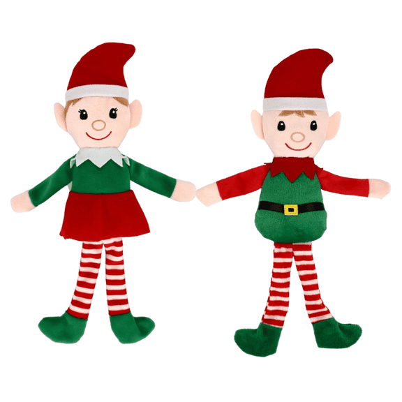 Christmas Plush Elves 14.5x4 in. Decorations Dolls Big Plush Figurines with Fair Skin Tone Soft Stuffed Bendy Elf Long Legged Holiday Ornaments Great Xmas Decor Adorable Gifts Boy & Girl Set of 2
