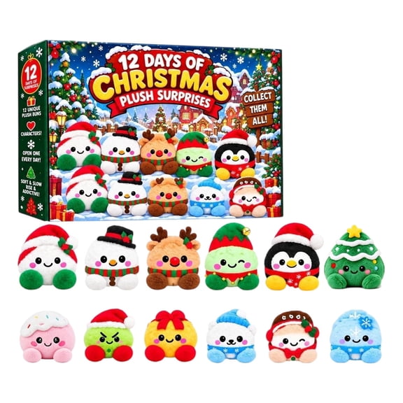 Christmas Plush Friends Advent Calendar, 12-Day Countdown with 12 Plush Surprises for Holiday Gift Giving and Seasonal Display