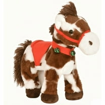 Christmas Plush Horse Toy with Jingle Bells & Red Saddle, Brown and White Spotted Stuffed Animal for Kids Holiday Gifts
