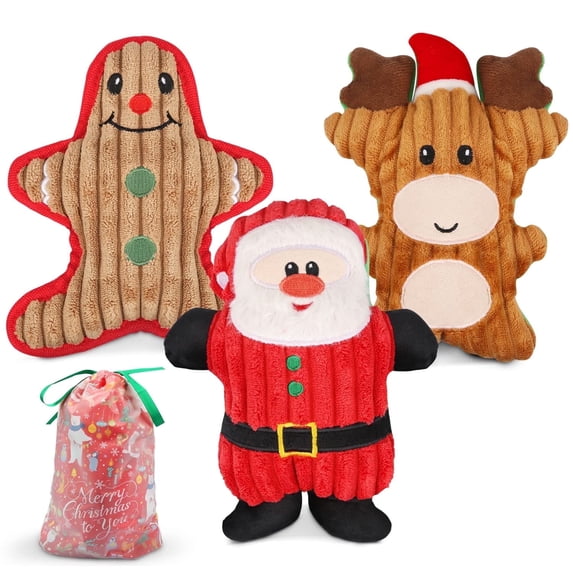 Christmas Dog Toys Plush Interactive Dog Squeaky Toys Xmas Gift for Small Medium Large, 3 Pcs Set